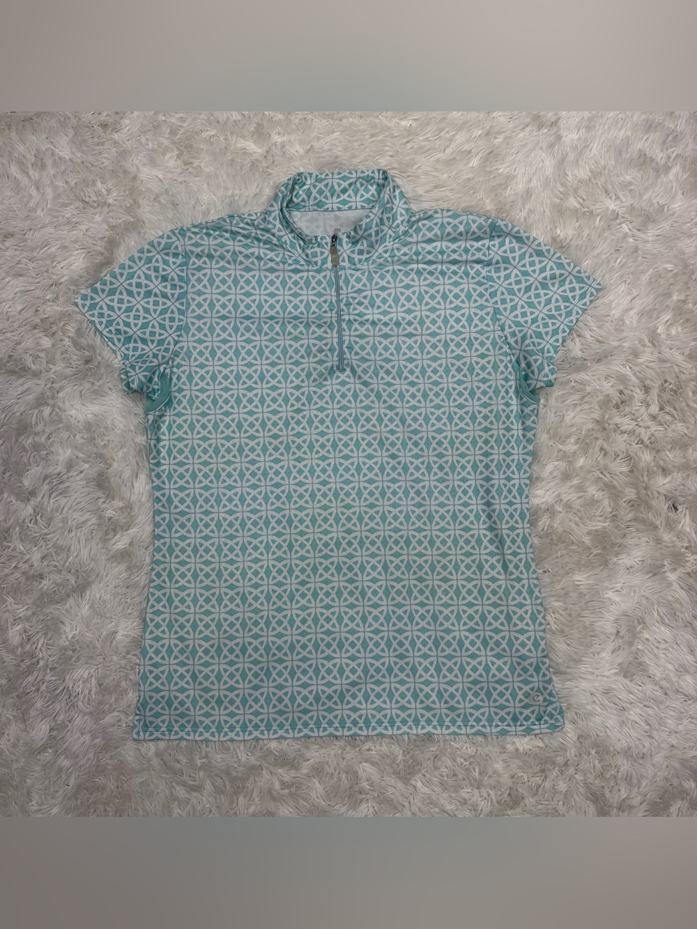 Women’s Large White/Blue Bette & Court Short Sleeve Horseback Riding Sunshirt